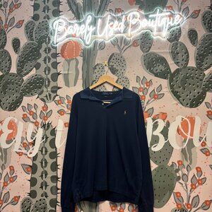 Mens Long Sleeve Dark Blue Polo - Size: XXL